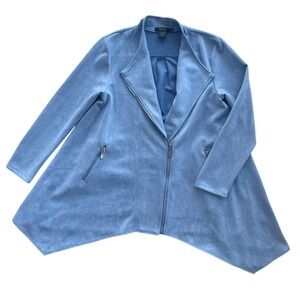 Radzoli Womens S Light Blue Faux Suede Asymmetrical Zip Jacket Blazer Whimsygoth